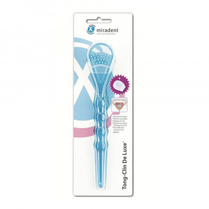 Miradent Tong-Clin® De Luxe Скребок с щёткой для очистки языка, голубой