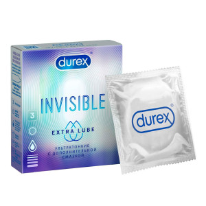 Durex Invisible Extra Lube Презервативы, 3 шт